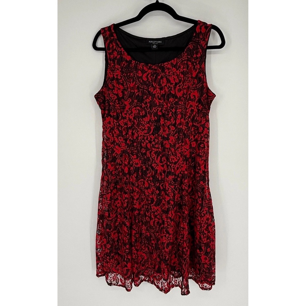 Perceptions Petite Red Dress Medium Dark Floral Lace Sleeveless Whimsigoth